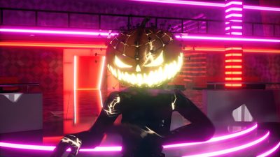 an animated character with glowing eyes in front of purple and red lights on the wall Halloween Dance Scary Dancing Gif, Spooky Dance, Fnaf Vr Halloween, Fortnite Halloween, brown