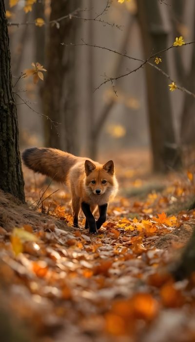 a red fox walking through the woods in autumn Halloween Forest Animals Wild Animals Photography, Fox Pictures, Foxes Photography, Pet Fox, saddle brown