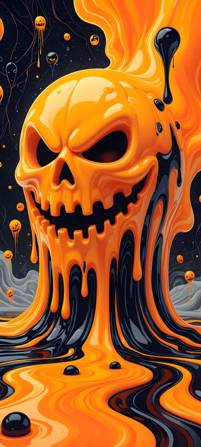 an orange and black skull floating in the air with liquid pouring out of it's mouth Halloween Slime Hd Cool Halloween Backgrounds, 3d Tattoo, Scary Halloween Pumpkin, chocolate