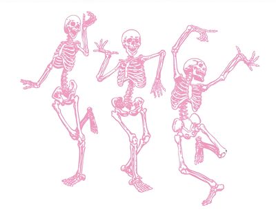 three skeletons are dancing in pink ink Pink Halloween Skeleton Pink Anatomy Aesthetic, Pink Icon Bat, Pink Skeleton Meme, white