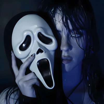 a woman holding a white mask in front of her face with black hair and makeup Halloween Billie Eilish Female Version Of Scream, Bili Eilish, Bilie Eilish, Billie Eilish Pictures, black