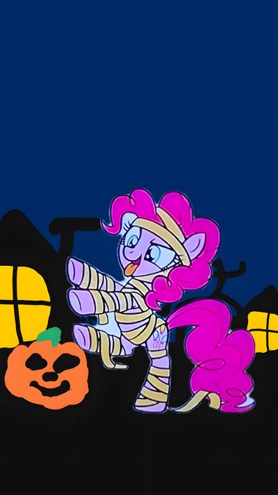 the pony is dressed up as a skeleton and holding a pumpkin in front of a house Pinkie Pie Halloween My Little Pony Pinkie Pie Halloween, My Little Pony Halloween, Mlp Pinkie Pie Halloween, midnight blue