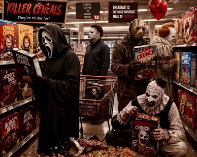 three people in costumes are shopping for halloween candy at a store with scary clowns Halloween From Hollywood Movies Horror Aesthetic, Horror Villains, Cool Posters, Movie Art, Art Room, maroon