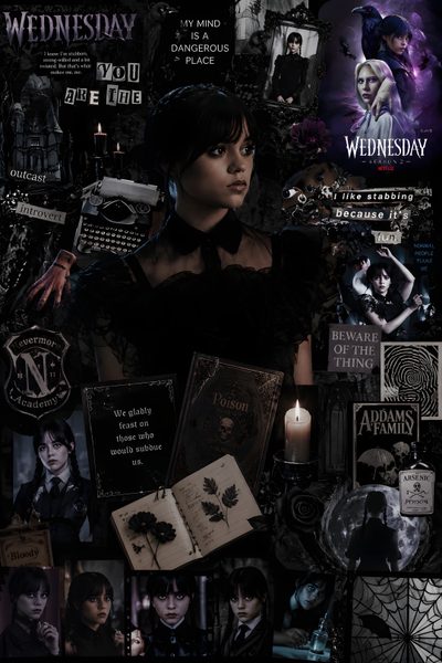 a collage of posters and pictures with women in black Wednesday Addams Halloween Wednesday Aesthetic, Wednesday Movie, Halloween Poster, Movie Stars, black