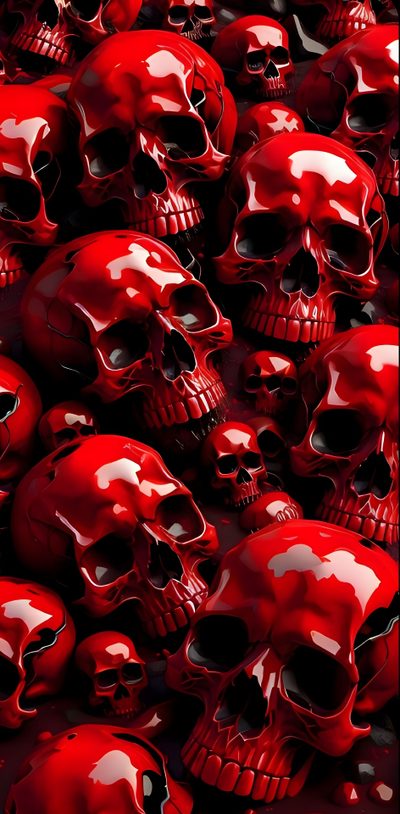 a bunch of red skulls that are stacked on top of each other Halloween Red Skull Red Skulls, Black And Red Skull, Red Skull, Red Skull Background, maroon