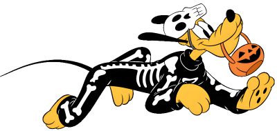 a cartoon dog dressed as a skeleton with a pumpkin in it's mouth and wearing a hat Pluto Halloween Goofy Halloween Drawing, Mickey And Pluto Costume, Halloween Pluto, white