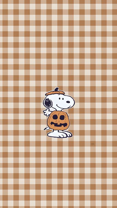 a snoopy dog with a pumpkin on it's chest is standing in front of a checkered background Preppy Halloween Snoopy Fall Halloween Iphone, Fall Cute, Fall Halloween, Snoopy Fall, Snoopy Fall Pfp, tan