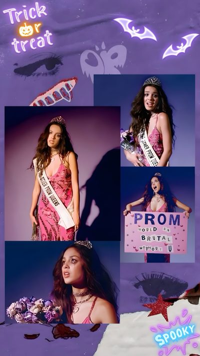 a collage of photos with the words trick or treat on them and images of women in costumes Halloween Olivia Rodrigo Vampire Filter Iphone, Olivia Rodrigo Halloween Costume Ideas, Olivia Halloween Costume, dark slate blue