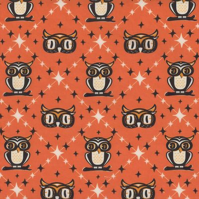 an orange background with owls and stars Owl Argyle - Retro Halloween Orange 4 Point Star, Owl Head, October Crafts, Shabby Fabrics, indian red