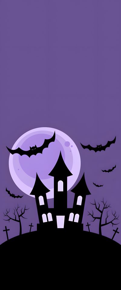 a house with bats flying over it in front of a full moon and purple sky Halloween Vector Purple Halloween 4k, Halloween Hill, Purple Halloween Cartoon, dark slate blue