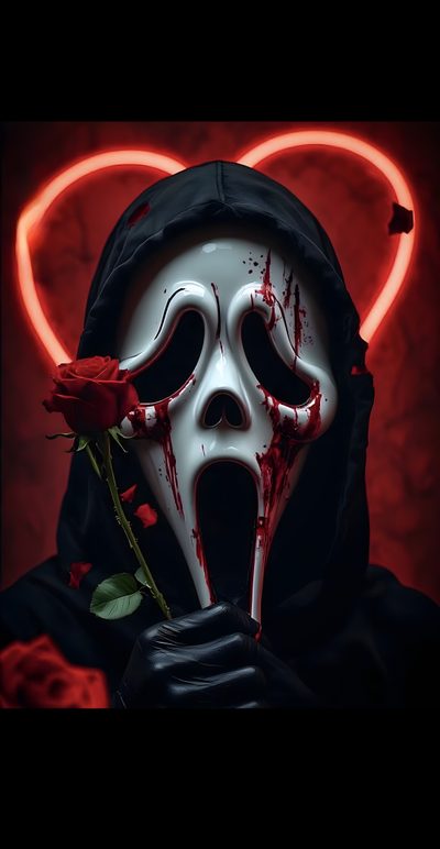 a person wearing a white mask and holding a rose in their hand with red light behind them Cool Halloween Iphone Ghostface Ghost Face Horror Movie Icons, Tattoo Design Drawings, Klub Winx, black