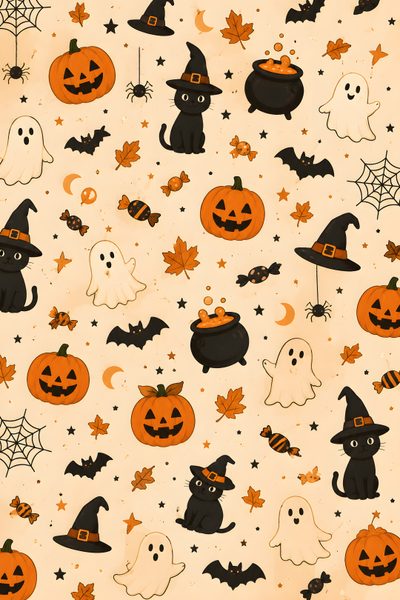 a halloween pattern with black cats and pumpkins Halloween For Nursery Ideas Halloween, Patterns Halloween, Halloween Backgrounds Aesthetic, wheat