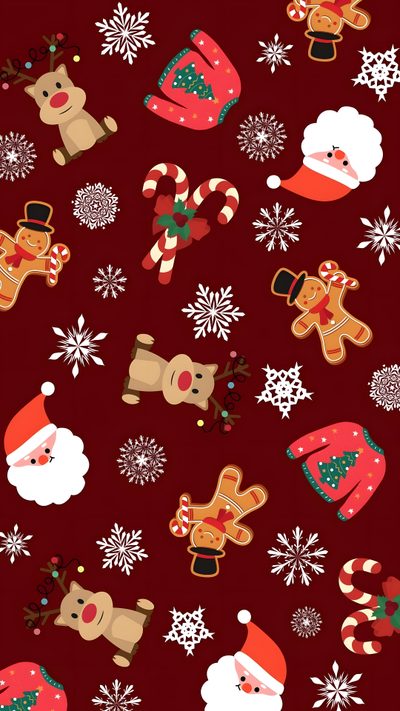 seamless christmas pattern with santa claus and reindeers on red background, including snowflakes Halloween Santa Claus Christmas Background, Fondos De Pantalla De Feliz Navidad, Christmas Ipad, maroon