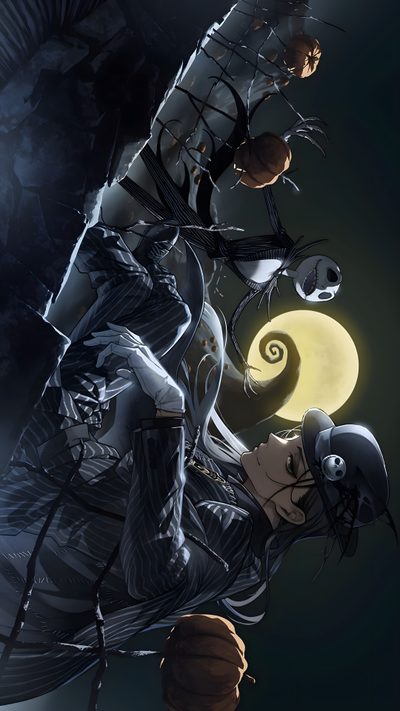 two women dressed as witches flying through the air in front of a full moon with bats Twisted Wonderland Halloween Jamil Viper Halloween Card, Boogie Man, Oogie Boogie Twisted Wonderland, black