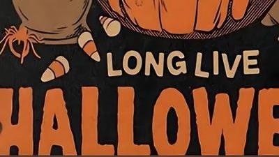 an orange and black sign that says long live halloween Long Live Halloween Vintage Halloween Aesthetic Laptop, Halloween Medium Widget, Halloween Widgets Long, saddle brown