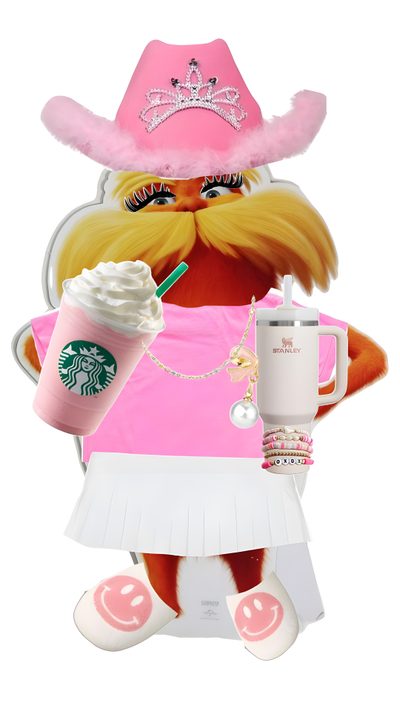 an animal with a pink shirt and hat holding a drink Preppy Lorax Halloween Preppy Lorax Halloween Costume, Preppy Lorax Costume, Preppy Lorax, linen