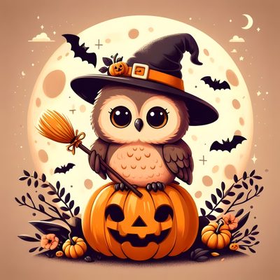 an owl sitting on top of a pumpkin Halloween Owl Hd Happy Halloween Owl Clipart, Halloween Owl Digital Art, October Owl, dark salmon