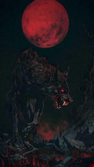 a wolf with its mouth open standing in front of a red moon and rocky landscape Halloween Werewolf Werewolf, Werewolf Moon Phone, Castlevania Wolf, Gothic Werewolf, Werewolf Moon 4k, black