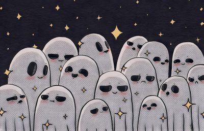 a group of ghost like people with sunglasses on Cartoon Halloween Desktop Ghost Aesthetic Laptop, Ghost Desktop Aesthetic, Ghost Computer, dim gray