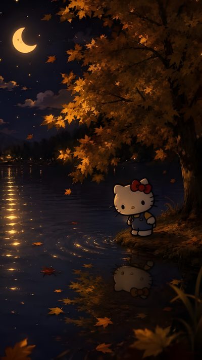 hello kitty standing on the edge of a lake at night Hello Kitty Y2k Halloween Hello Kitty October, Hello Kitty Autumn, October, Hello Kitty Hd, black
