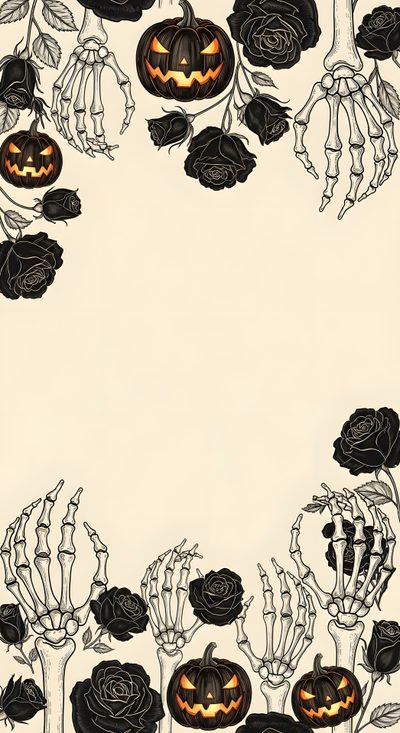 an image of halloween pumpkins and roses Aesthetic Halloween Elements Halloween Home Screen, Spooky Thanksgiving, Spooky Season Backgrounds, antique white