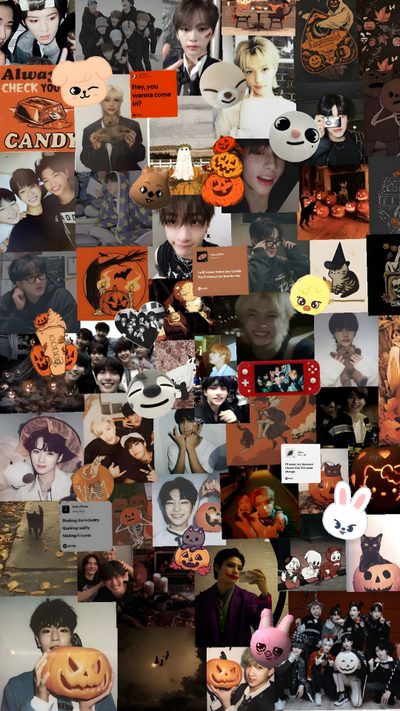 a collage of halloween pictures with pumpkins, cats and other things on them Halloween Skz Halloween, Kids, Make It Yourself, dark olive green