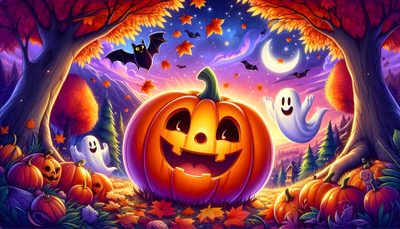 a halloween scene with pumpkins and ghost Halloween Widescreen Fantasy World, Halloween, brown