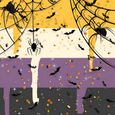 an image of a halloween scene with bats and spider webs in the air above it Nonbinary Halloween Halloween Pride Flags, Nonbinary Halloween, Pride Halloween Flags, sienna