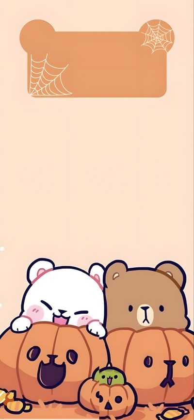 two teddy bears sitting on top of pumpkins next to a sign that says happy halloween Milk And Mocha Halloween Milk Mocha Bear Halloween, Halloween Couple Iphone, Matching Halloween For Couples, blanched almond