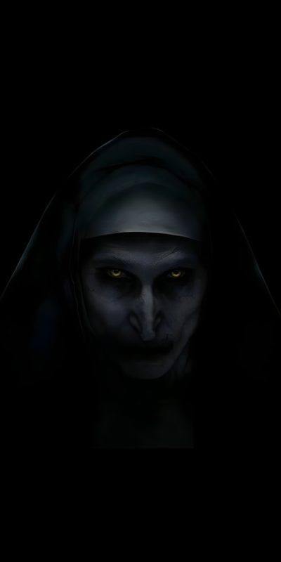 an evil nun in the dark with yellow eyes and black robes, staring at the camera Halloween Scary Aesthetic Valak, Black Scary, Valak Hd, Scary Black, Horror The Nun 4k, The Nun,
