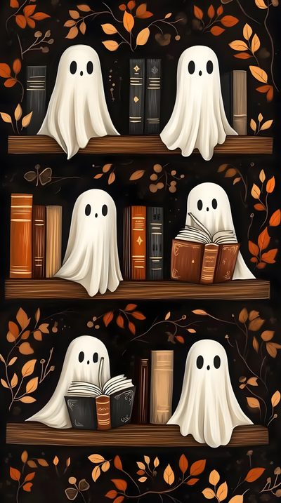 two bookshelves with ghost faces on them Halloween Spooky Halloween Ghost Image Halloween, Halloween Iphone Backgrounds, Halloween Backgrounds, black