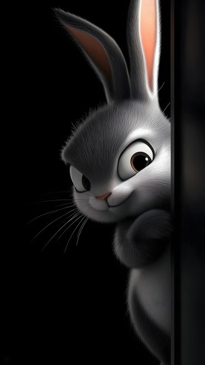 an animated rabbit is peeking out from behind a black wall and looking at the camera Halloween Bunny Hd Cartoon Rabbit Peeking Around Corner, Black Background Bunny Illustration, Cute Animal For Phone,