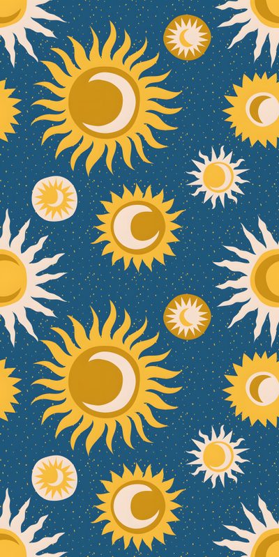 the sun and moon pattern is shown on a blue background Halloween Sun Pattern Sun Pattern Background, Sun Pattern, Seamless Sun Design, Sun And Moon Pattern, teal