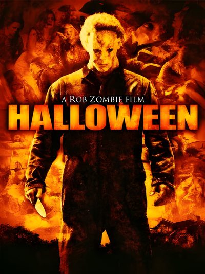 a movie poster for halloween with an image of a man standing in front of a fire Halloween 2007 Halloween 2007 Rob Zombie Poster, Rob Zombie Halloween Dvd, Rob Zombie Halloween Movie, maroon