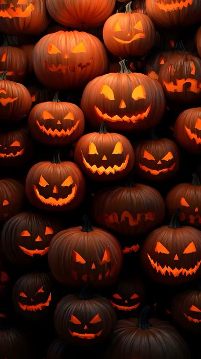 a wall of pumpkins with glowing faces, a halloween background for mobile phone wallpaper Dark Deco, Pumpkin Wallpaper, Halloween Wallpaper Backgrounds, Halloween Backgrounds, Halloween Wallpaper, Halloween Season, Lock Screen Wallpaper, Halloween Pumpkins, Happy Halloween Halloween Pumpkin Design Dark Deco, Pumpkin, Halloween Backgrounds, Halloween, Halloween Season, black