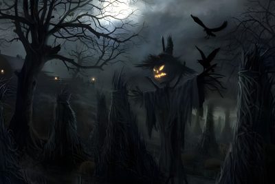 an image of halloween scene with creepy trees High Resolution Vintage Halloween Halloween Målning, Scary, Image Halloween, Halloween Scarecrow, black