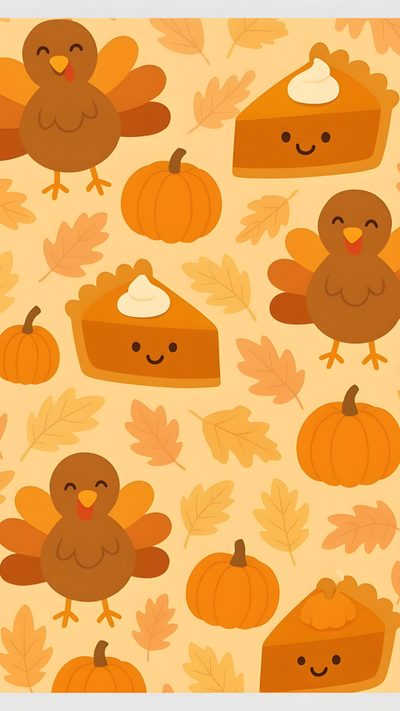 an image of thanksgiving turkeys and pumpkins on a yellow background with orange leaves Halloween Thanksgiving Thanksgiving Background With Turkey, Thanksgiving Apple Watch, Cute Thanksgiving Iphone, sandy brown
