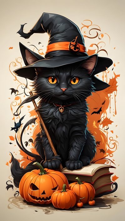 a black cat wearing a witches hat and holding a broom Free Halloween Cat Cat Halloween, Black Cat Halloween, Halloween Cat Ideas, Halloween Cats, peru