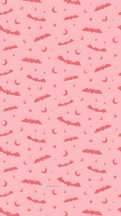 a pink background with bats and stars Pink Pastel Halloween Bats Cute Bat Background, Halloween Pink Background Aesthetic, Pink Halloween Aesthetic,