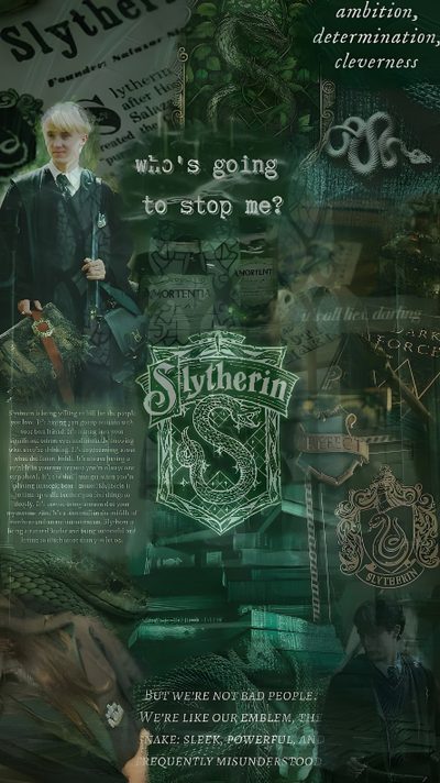 an image of harry potter collage in green and black with the words who's going to stop me? Slytherin Halloween Slytherin 4k, Harry Potter Slytherin, Slytherin Aesthetic Iphone, dark slate gray