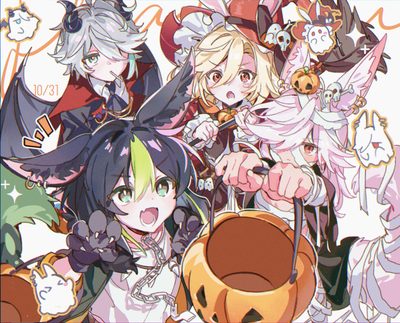 an image of some anime characters with pumpkins on their heads and witches around them Genshin Impact Halloween Halloween Art, Cute Cartoon, Arte Anime, Funny Cute, Cartoon, Cartoon Art, tan