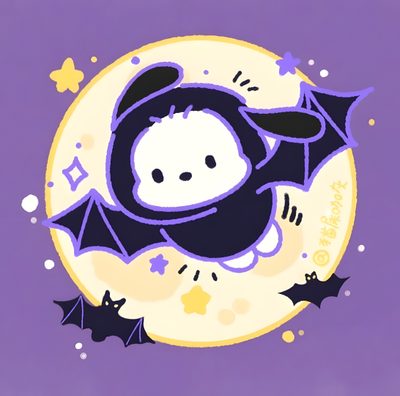 Sanrio Bat Character, Halloween Painting, Pochacco Fall, Pochacco Halloween Pfp, Pochacco Boba, Purple Pochacco, Halloween Inspo, Hello Kitty Pictures, Pochacco Halloween Png Pochacco Halloween Sanrio Bat Character, Halloween Painting, Pochacco Fall, Pochacco Halloween Pfp, slate blue