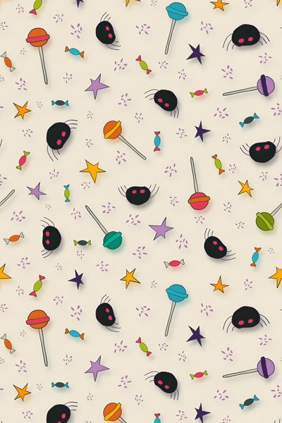 an image of space themed wallpaper with stars and planets on it's surface Halloween Fabric Candy Halloween Design Pearl Background, Spooky Candy, Trick Or Treat Bags, antique white