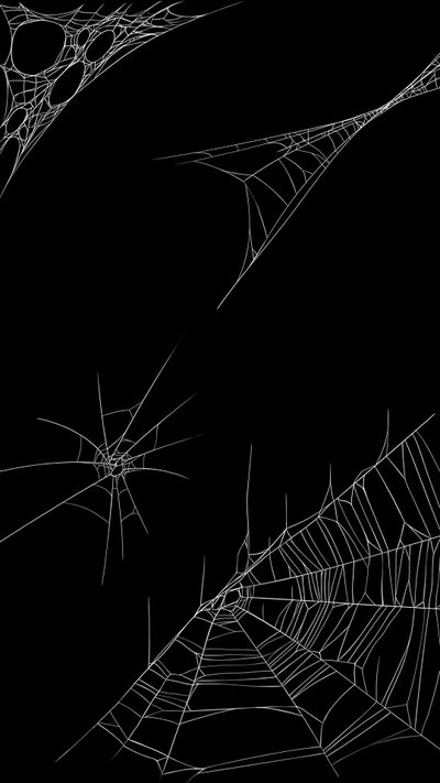 two spider webs on a black background with white lines in the bottom right corner Halloween Spider Webs Spider Background Aesthetic, Iphone Black Spider Web, Old Spider Web,