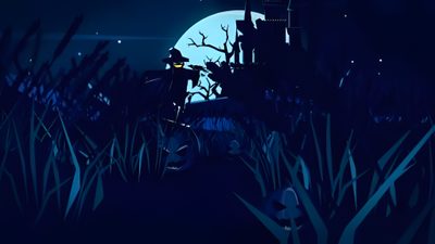 a full moon is seen in the night sky over some tall grass and trees with leaves Happy Halloween Gif Halloween Laptop Gif, Animated Discord Banner Halloween, Spooky Gif Background, black