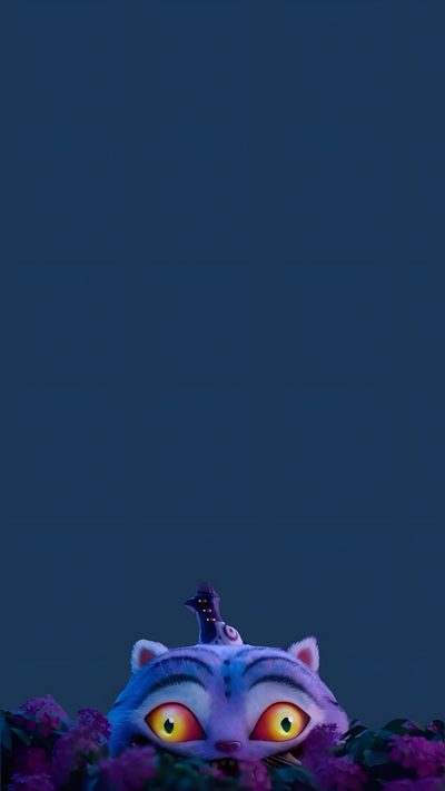 an image of a cat with glowing eyes in the dark night sky, looking out from behind some purple flowers Kpdh Halloween Demon Hunter Band, Watch, Collaborative Art, Cute Cartoon Characters, dark slate gray