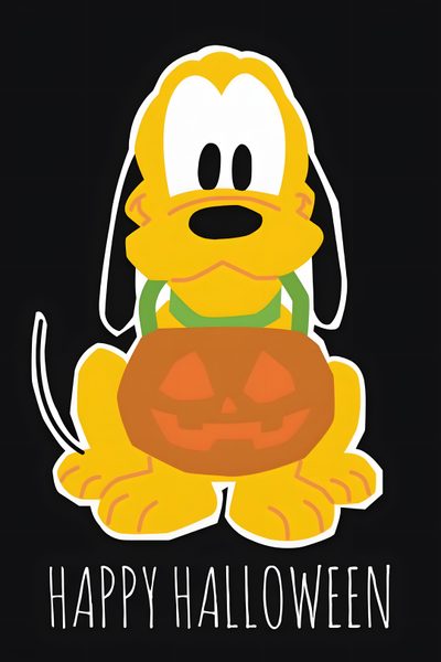 a cartoon dog sitting on top of a pumpkin with the words happy halloween written below it Pluto Halloween Mickey Halloween, Vinyl Sticker Design, Paper Plates Party, Create Custom Stickers, black