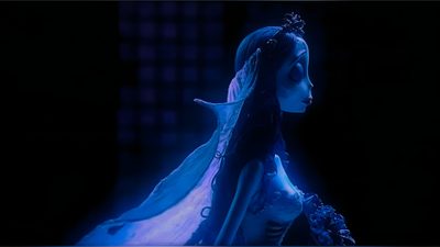 a woman with blue hair and makeup in the dark Halloween Corpse Bride Corpse Bride Backgrounds, The Corpse Bride Gif, Live Mac, Corpse Bride Clips, black