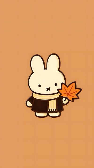 a cartoon bunny holding an orange leaf Miffy Halloween Miffy Icon Aesthetic, Brown Miffy, Miffy Halloween, Miffy Autumn, Miffy Art,