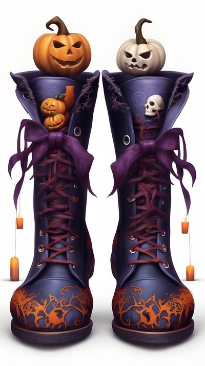 two boots decorated with pumpkins and skulls Halloween Retro Shoes With Pumpkins Witch Boots Drawing, Just For Fun, Lectura De Tarot, Halloween, gray